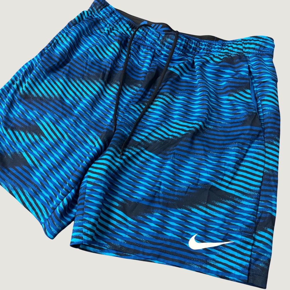 Nike Dri-FIT Mens 2XL Blue Black Wave Graphic Training Shorts CJ2013-477